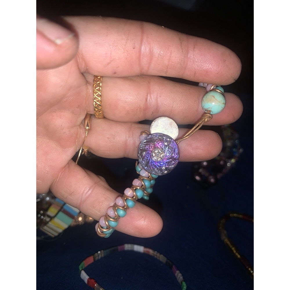Bracelet with Iridescent Czech Glass Flower Button